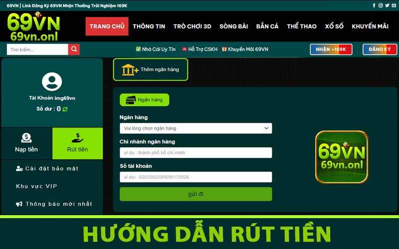 Hướng dẫn rút tiền 69VN